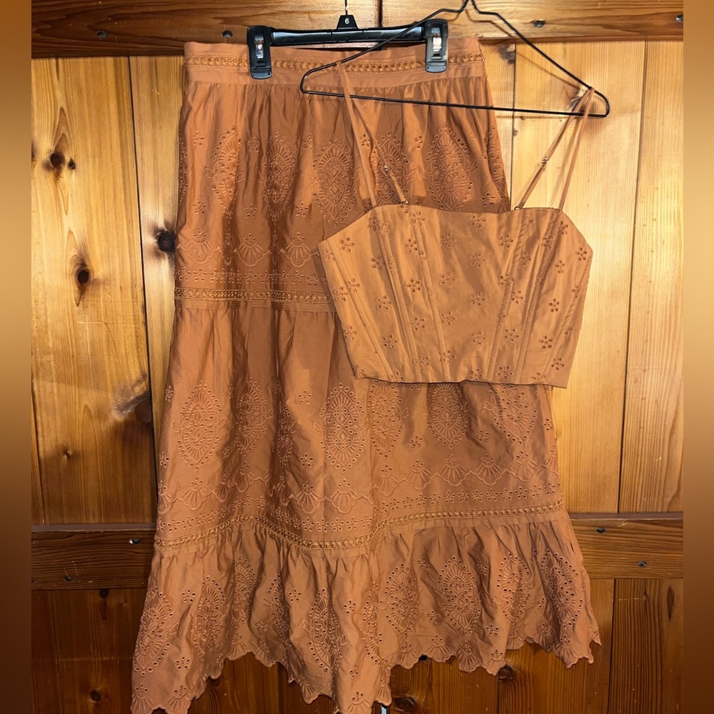 Jason Wu Brown Eyelet Skirt Crop Top Set. NWOT. Large
